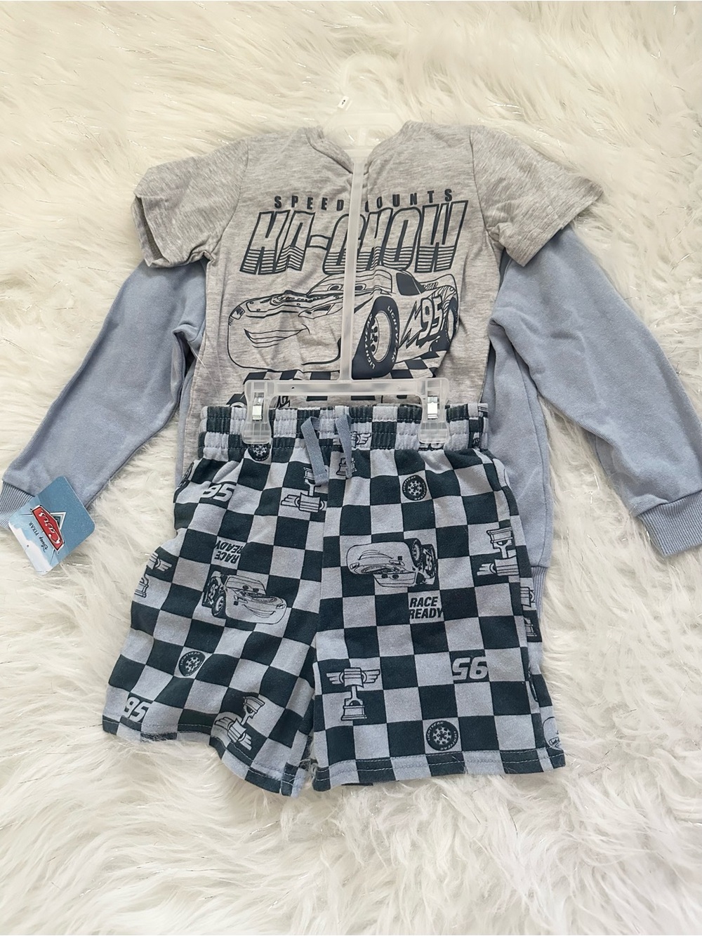3 pieces Lightning McQueen Hoodie and Shorts Set - Light Blue